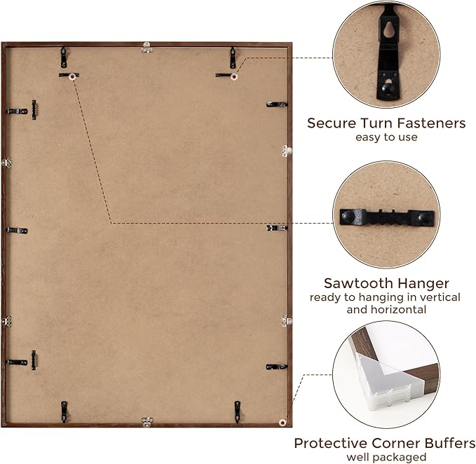 Fun Memories Oak Wood Picture Frame 24x32 for Wall, Rustic Poster Frame With Real Glass, Mat for 20x28, Walnut Color (1 Pack)