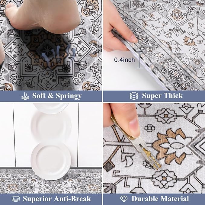HEBE Anti Fatigue Kitchen Rug Sets 2 Piece Non Slip Kitchen Mats for Floor Cushioned Kitchen Rugs and Mats Waterproof Comfort Standing Mat Runner for Kitchen,Home Office,Sink,Laundry