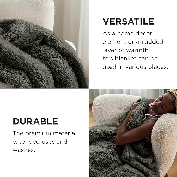 Bedsure GentleSoft Fluffy Olive Green Throw Blanket, Moss Green Decor Cozy Gifts for Women, Men, Soft Fleece Fuzzy Sherpa Plush Warm Thick Faux Fur Throw Blanket for Couch, House, 50x60