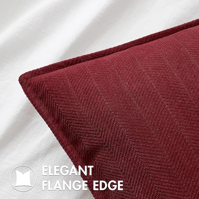 MIULEE Pack of 2 Burgundy Decorative Pillow Covers 22x22 Inch Soft Chenille Luxurious Couch Throw Pillows Farmhouse Cushion Covers Euro Shams with Elegant Design for Sofa Bed Living Room Home Decor