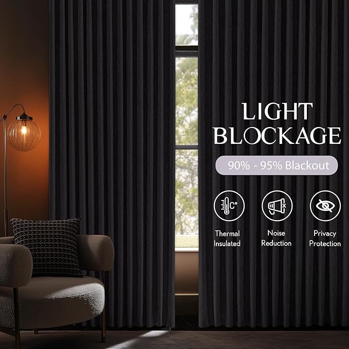 Beauoop Purple Floral Jacquard Blackout Curtains 96 Inches Long 2 Panels for Bedroom Living Room Flower Chenille Room Darkening Thermal Insulated Soundproof Grommet Window Treatments Drapes 52x96