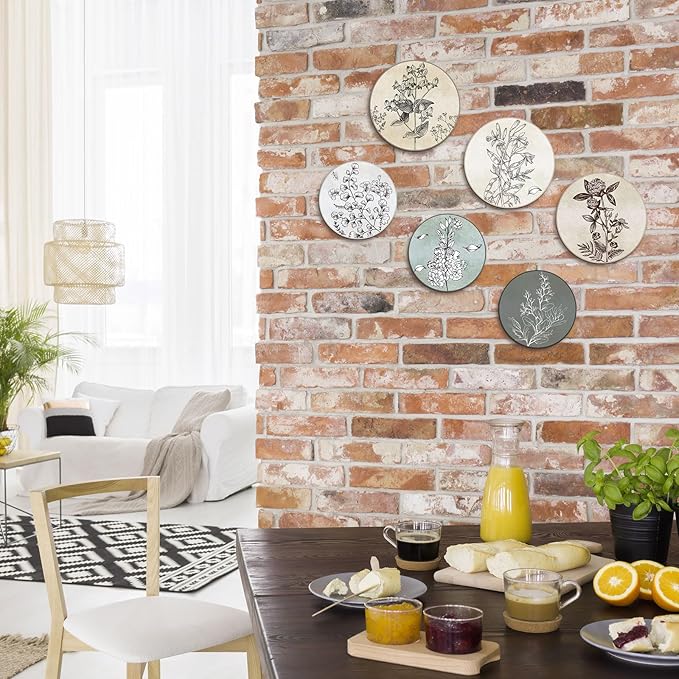 Barydat 6 Pieces Boho Plant Wall Art Decor Wooden Boho Farmhouse Rustic Bohemian Wall Hanging for Bedroom Living Room Office(Round,8 Inch, 10 Inch)