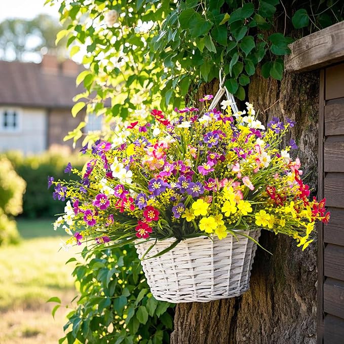 24 Bundles Artificial Faux Flowers Outdoor Plants for Autumn Summer Decoration,Fake Silk Realistic UV Resistant Colorful Daisy for Outside Home Porch Patio Balcony Yard Decor