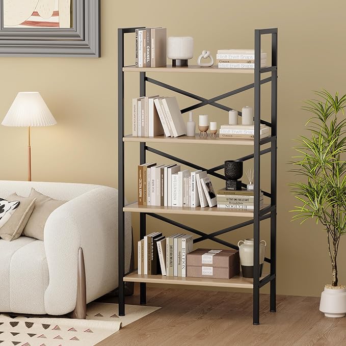 Homeiju 4 Tier Bookshelf 23.6" Width, Kids Bookshelf with Storage, Small Bookcase with Open Shelves, Storage Organization for Bedroom, Living Room and Home Office,Rustic Brown