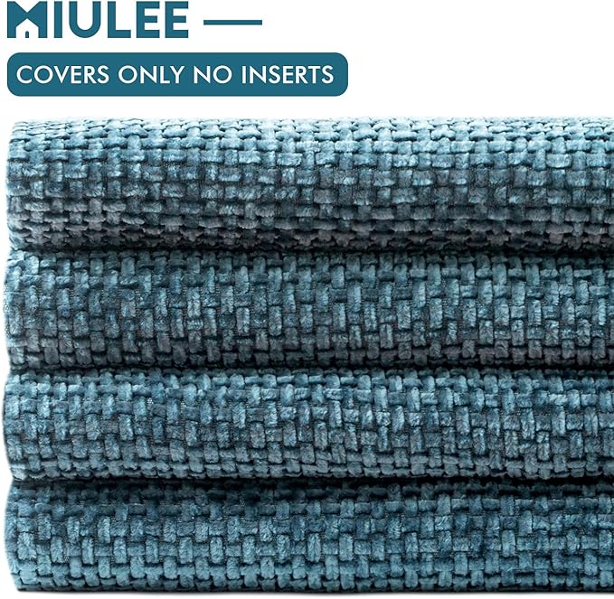 MIULEE Pack of 4 Couch Throw Pillow Covers 18x18 Inch Smoke Blue Soft Decorative Chenille Pillow Covers Farmhouse Accent Cushion Covers for Boho Home Decor Sofa Bedroom Living Room