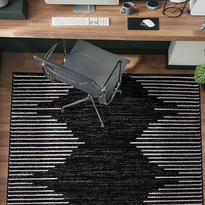 Rugshop Bohemian Stripe Stain Resistant High Traffic Living Room Kitchen Bedroom Dining Home Office Area Rug 3' x 5' Black