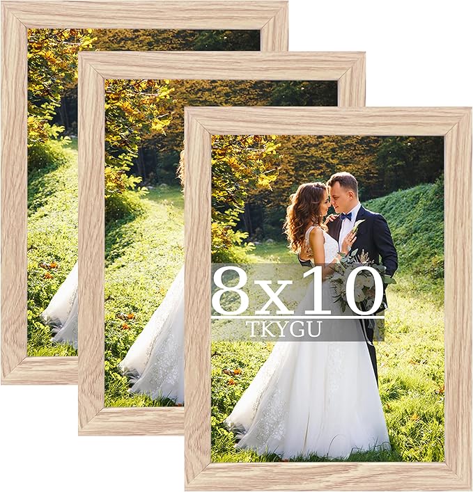 8x10 Picture Frame Woodgrain Set of 3,Real Glass for Rustic Natural 8x10in Poster Frames- Art Frame,Wall Hanging-Tabletop Display Gallery Family Wedding Memorial Pic Frame Best Gift