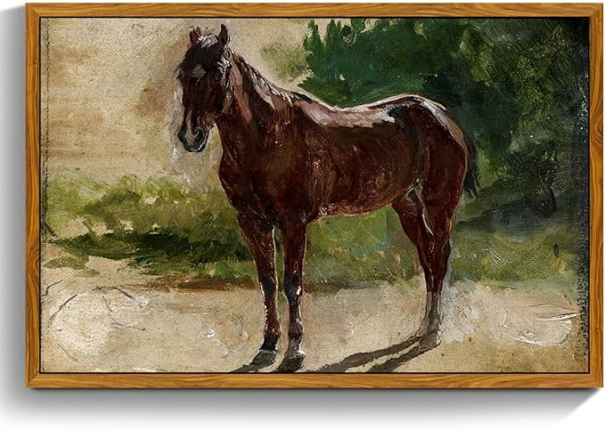 crmotu Vintage Framed Wall Art, Still Life Horse Large Artwork, Animal Landscape Canvas Prints, Antique Aesthetic Pictures Wall Decor Living Room Bedroom Farmhouse Home Office Decorations 24x36in