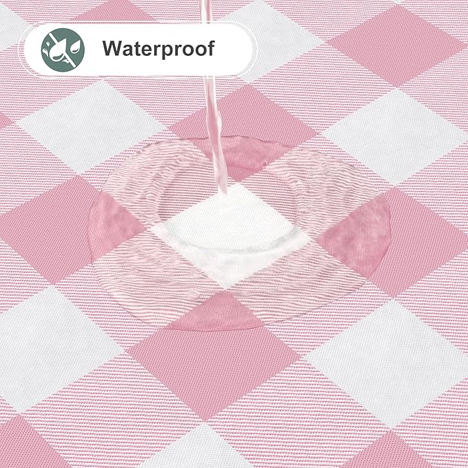misaya Square Waterproof Vinyl Table Cloth, Buffalo Flannel Backed Tablecloth, Wipeable Plastic Table Cover for Dinner, Kitchen, Outdoor (54" x 54", Pink and White)