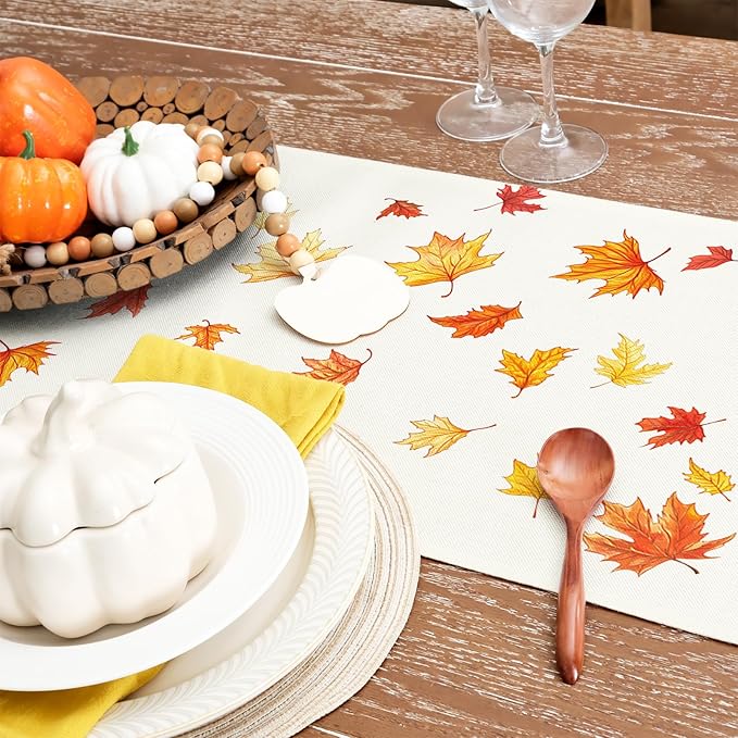 GEEORY Fall Table Runner 13 x 120 Inch, Maple Leaves Autumn Farmhouse Decor for Thanksgiving & Holiday Parties – Kitchen, Dining Table, Indoor/Outdoor GT156-120