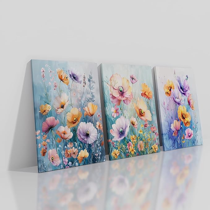 Flower Canvas Print Wall Art Home Decor Modern Colorful Wildflowers Large Size Posters Plant Theme Picture Painting Artwork for Living Room Gym Office Wall Decoration Ready to Hang [72''W x 36''H]