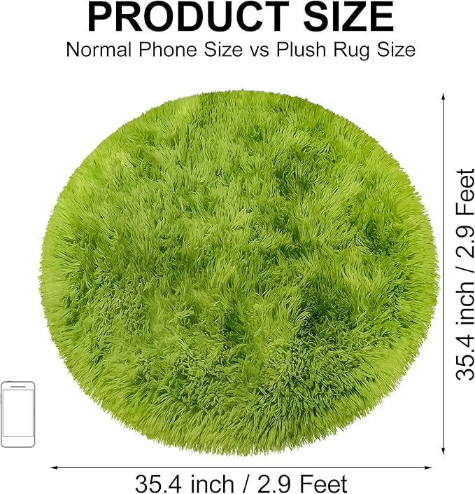 Tie Dye Green Round Rugs Small 3x3 ft Fluffy Circle Rug Furry Carpet Shaggy Circular Fuzzy Plush Area Rug for Girls Bedroom Kids Room Living Room Nursery Cute Room Decor Pet mat Doormat