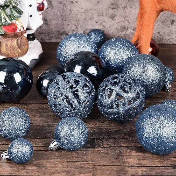 Christmas Balls Tree Ornaments, Shatterproof Christmas Decorations Set with Reusable Hand-held Gift Package for Holiday Xmas Tree Decor (100, Navy Blue)