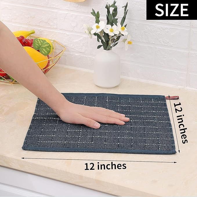 Homaxy 100% Cotton Terry Kitchen Dish Cloths, Ultra Soft and Absorbent Dish Towels for Kitchen, Suitable for Drying and Washing Dishes, 12 Pack, 12 x 12 Inches, Dark Grey