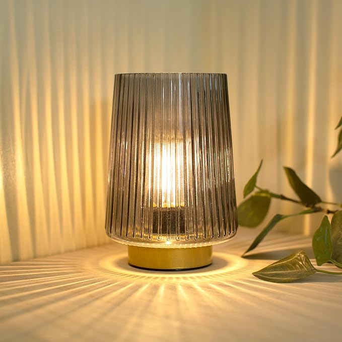 Battery Operated Lamp with Timer, Small Cozy Table Lamp for Dorm Room, Aesthetic Cordless Bedside Battery Lamp for Living Room/Shelf/Office Desk/Side Table Grey