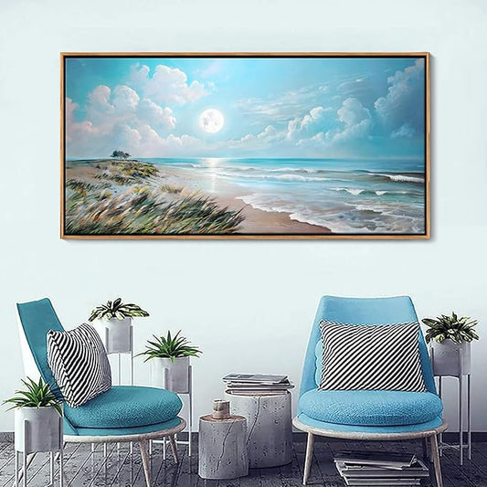 YCPRIMER Large Beach Wall Art,Coast Canvas Wall Decor Blue Ocean Pictures,Framed Artwork paintings for Living Bedroom Bathroom Decoration Ready to Hang Size 29×58Inch