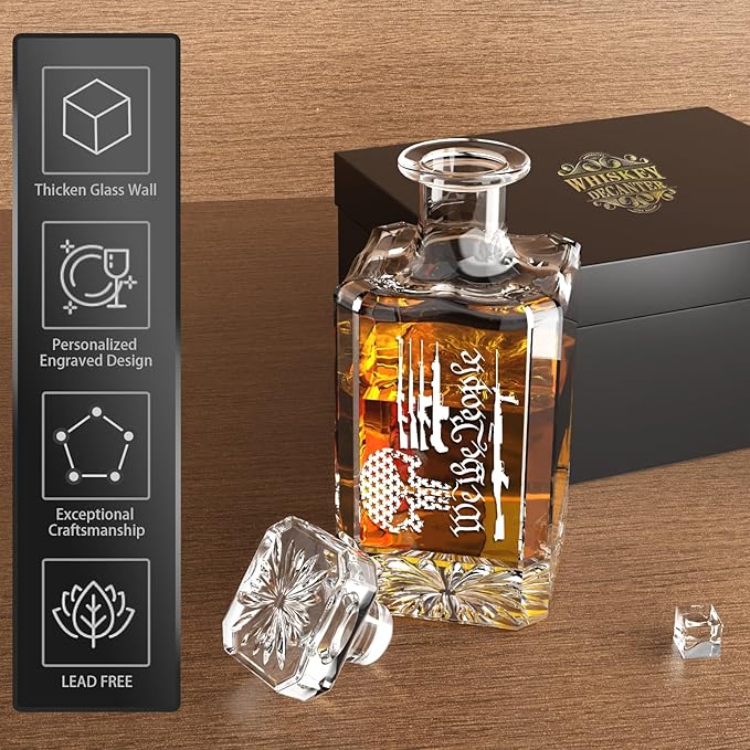 FURSARCAR Housewarming Gifts for for Men Dad, Gun-Skull Whiskey Decanter Set with 2 Glasses, Unique Cool Mens Fathers Birthday Gift from Daughter Son, Xmas Retirement Present Decanter Sets for Man