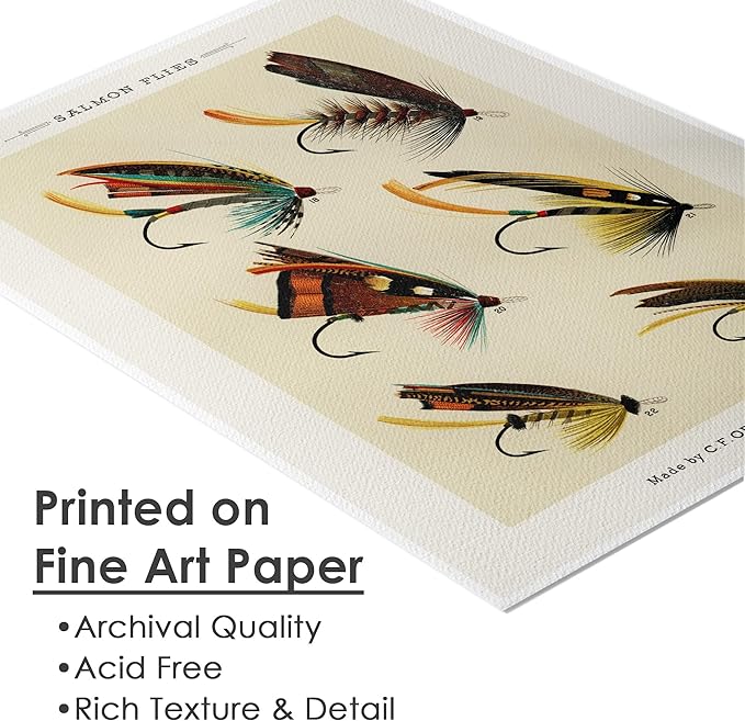 Vintage Fly Fishing Art Prints (Set of 4) - Unframed - 11x14 | Great Gift for Fisherman - Reproductions of Vintage Fishing Lure Drawings - Rustic Decor