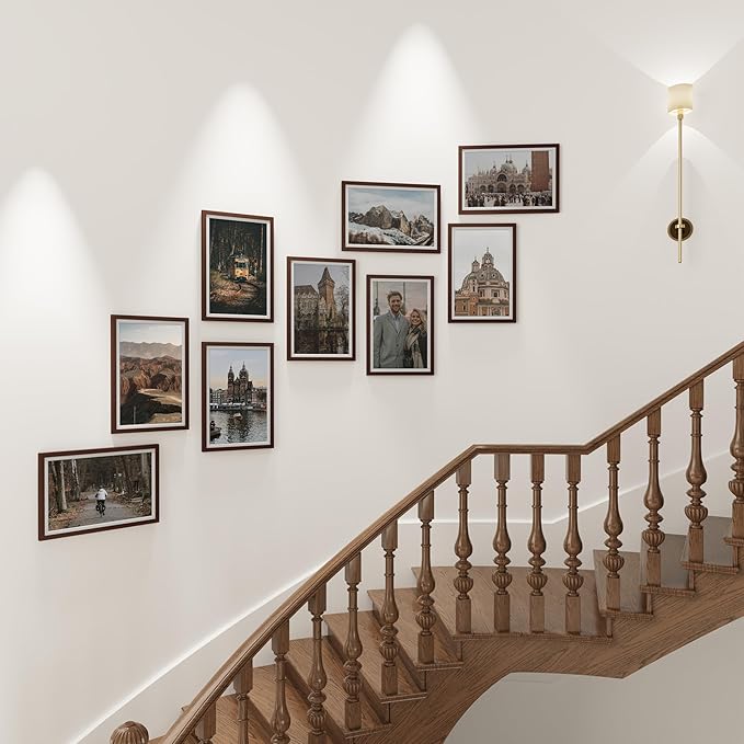 Vittanly 11x17 Picture Frame for Wall, Plexiglass, Displays Poster 8x12 with Mat or 11x17 without Mat, PVC Frame Material, Horizontal or Vertical Hanging, 1 Pack, Brown