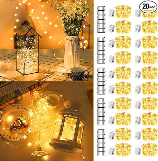 MUMUXI 20 Pack 7.2ft Fairy Lights Battery Operated String Lights, Mini LED Battery Powered Twinkle LEDs, Waterproof Copper Wire Firefly Lights for Mason Jars, Warm White