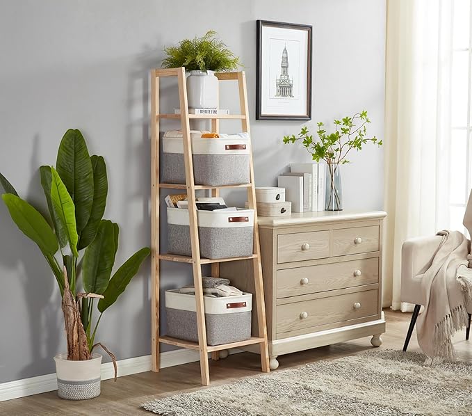 DECOMOMO Storage Bins | Fabric Storage Basket for Shelves for Organizing Closet Shelf Nursery Toy | Decorative Large Linen Closet Organizer Bins with Handles (White, Large - 3 Pack)