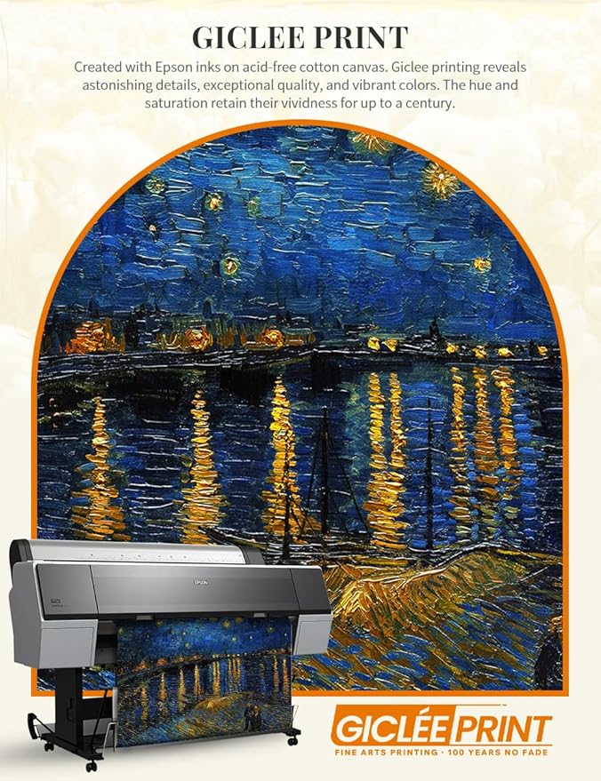DECORARTS - Starry Night Over the Rhone by Vincent Van Gogh. Giclee Print on Acid-Free Canvas in Gold Solid Wood Frame. Picture Size: 20x16, Total Size: 24.75x20.75, Made in USA