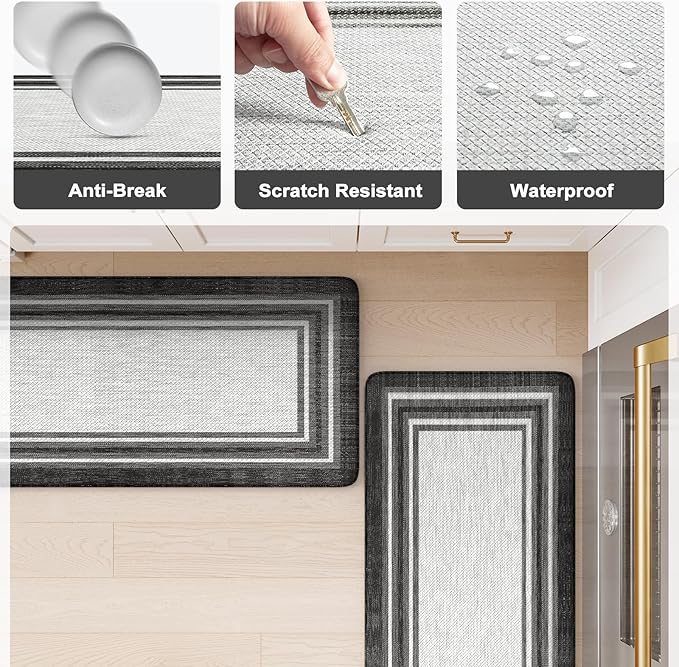 KIMODE Anti Fatigue Kitchen Mat, Cushioned Farmhouse Kitchen Runner, Non Slip Waterproof Kitchen Mat for Floor, Comfort Foam Standing Desk Mat for Laundry, Office, Sink Black 17.3"x59"