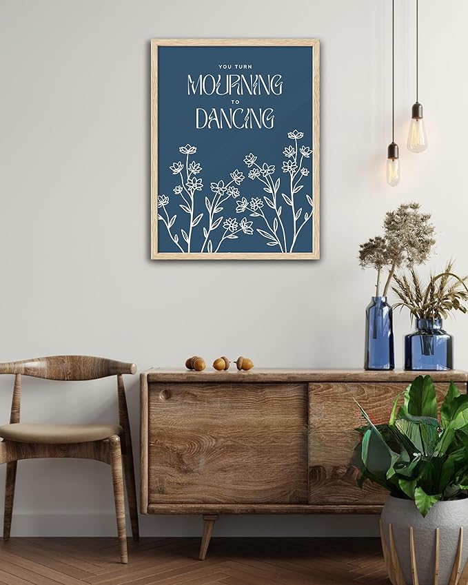 EcoHest OAK Wood Framed Wall Art, 12x16in Psalm 30:11 Mourning To Dancing Bible Verse Christian Wall Art, Modern Blue Bedroom Decor For Living Room Bathroom Christian Merch Gift 1Pack