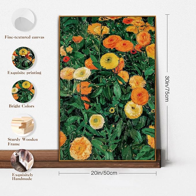 crmotu Vintage Framed Wall Art, Botanical Wall Art, Floral Wall Decor, Daisy Nature Decor Art Prints, Wildflower Landscape Rustic Canvas Paintings for Living Room Bedroom Kitchen Farmhouse 20x30in