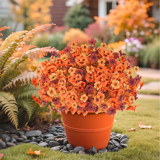 Uieke 16PCS Fall Flowers Artificial for Decoration, 14.9" Fall Faux Stems with Artificial Mums for Outdoors UV Resistant for Home Party Wedding Mantel Decor