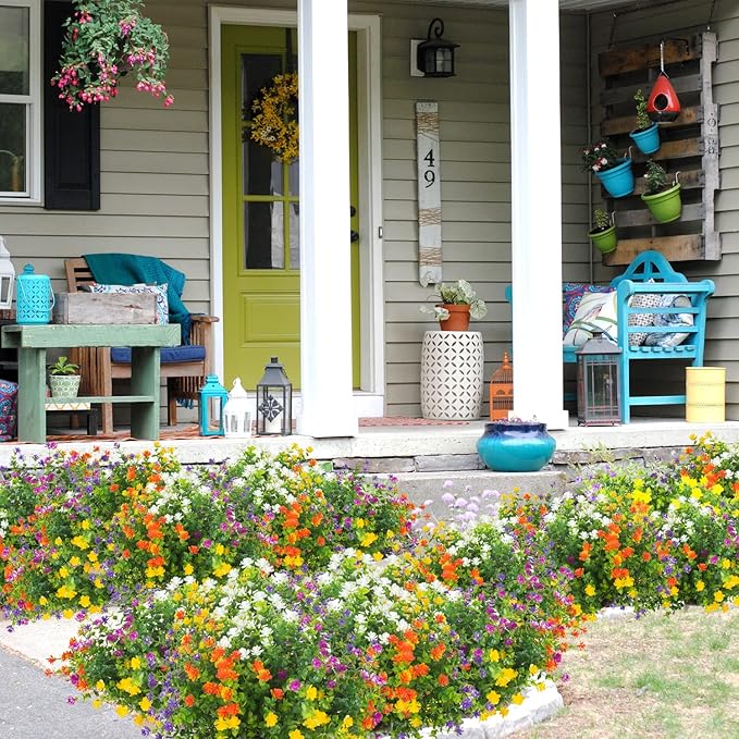 20 Bundles Outdoor Artificial Fake Flowers UV Resistant Boxwood Faux Plastic Plants for Hanging Garden Porch Window Box Outside Decoration(Mix)