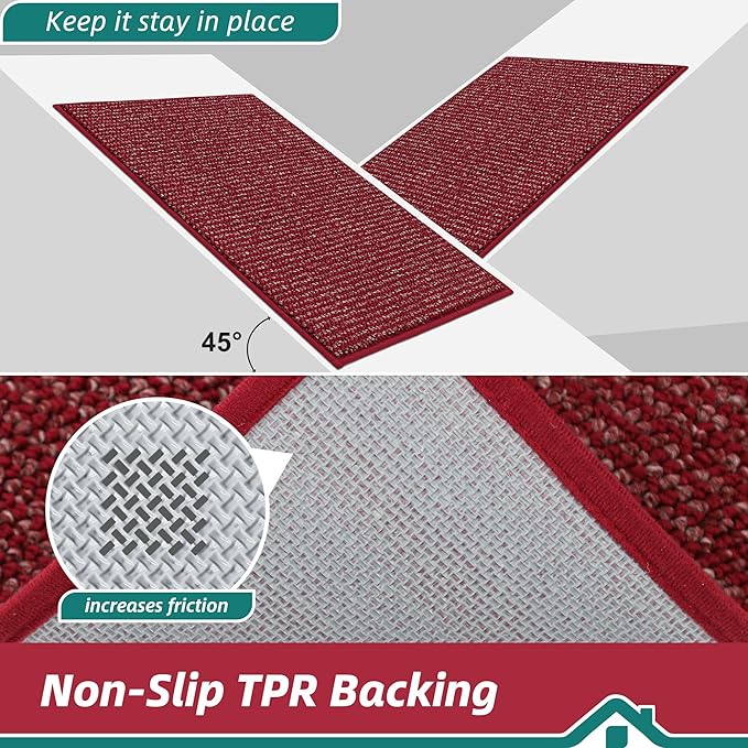 BEQHAUSE Kitchen Rugs and Mats 2PCS, Non-Slip Kitchen Mats for Floor, Absorbent and Stain Resistant Kitchen Runner, Machine Washable Rugs for Kitchen, Laundry & Sink, 24"x36"+24"x60", Red