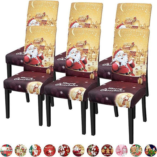 Christmas Chair Covers for Dining Chairs, Stretch Dining Covers, Dining Room Chair Covers Set of 4/6, Removable Washable Dining Chair Slipcovers for Home Hotel Banquet Holiday Decoration (30, 6pcs)