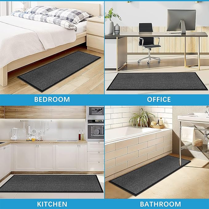 GOYLSER Kitchen Mats for Floor Non Skid, Jute Long Hallway Runner Rugs Laundry Rug, Absorbent Fall Kitchen Rug Kitchen Sink Floor Mat, Black