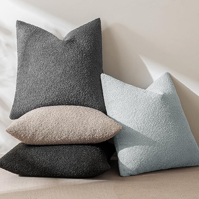 MIULEE 22x22 Inch Decorative Euro Sham Throw Pillows for Bed Set of 2 Textured Boucle Neutral Throw Pillow Covers Light Blue Accent Solid Euro Couch Pillowcase Cozy Soft Sofa Livingroom Home Decor