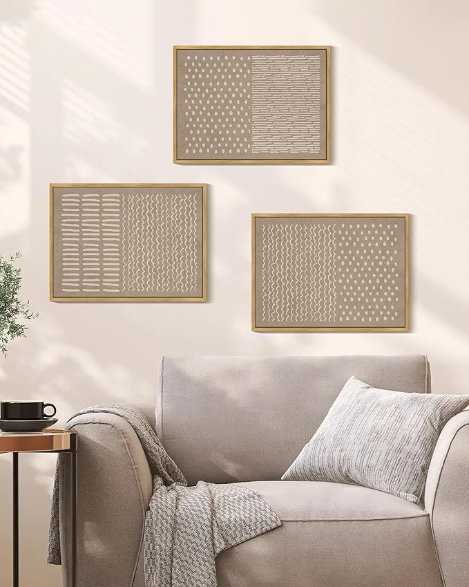 KUVIOKE Boho Mid-Century Modern Wall Art Framed Neutral Retro Minimalist Geometric Prints Rustic Bohemain Artwork Kitchen Dining Room 12x16in (Natural Framed)