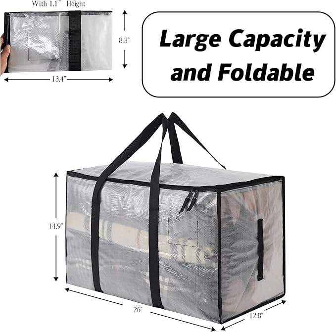 Heavy Duty 93L (24.5 Gallon) Stackable Storage Bins with Fully Openable Lids, Moving Bags Heavy Duty, Clear Plastic Totes for Moving Storage, Home Organization, Closet, Dorm Room. 10 pack