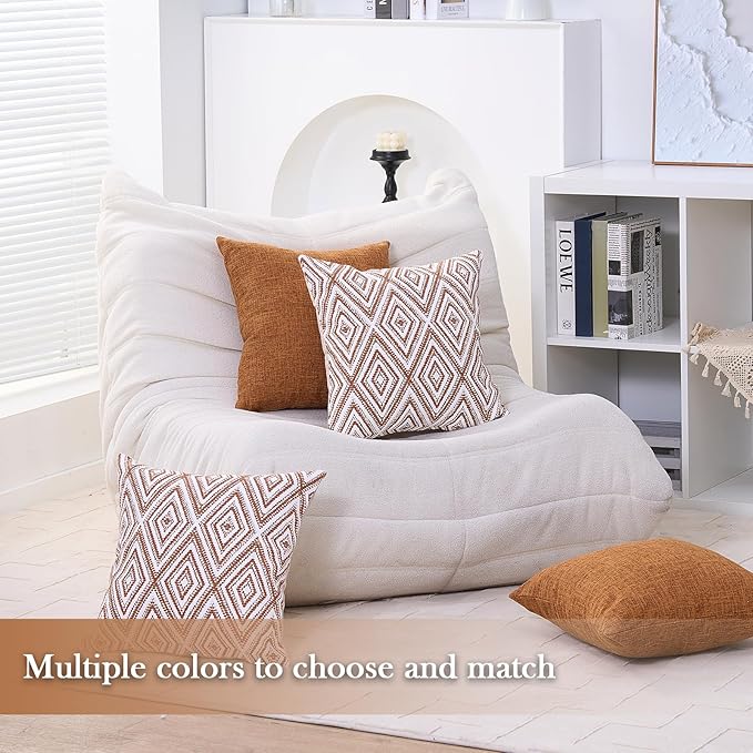 HPUK Decorative Throw Pillow Covers Set of 4 Geometric Design Linen Cushion Cover for Couch Sofa Living Room, 20"x20" inches, Golden Brown
