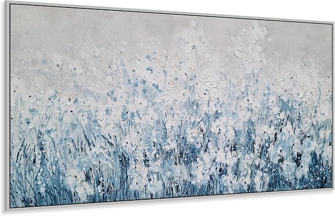 Yihui Arts Blue White Flower Painting - Modern Aesthetic Floral Artwork for Home Decor