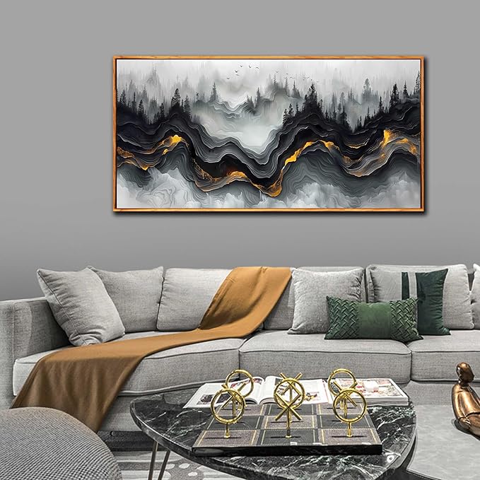 Ouzzlie White Canvas Wall Art Abstract Landscape Wall art Nature Pictures Wall Decor for Living Room 29" x 59"