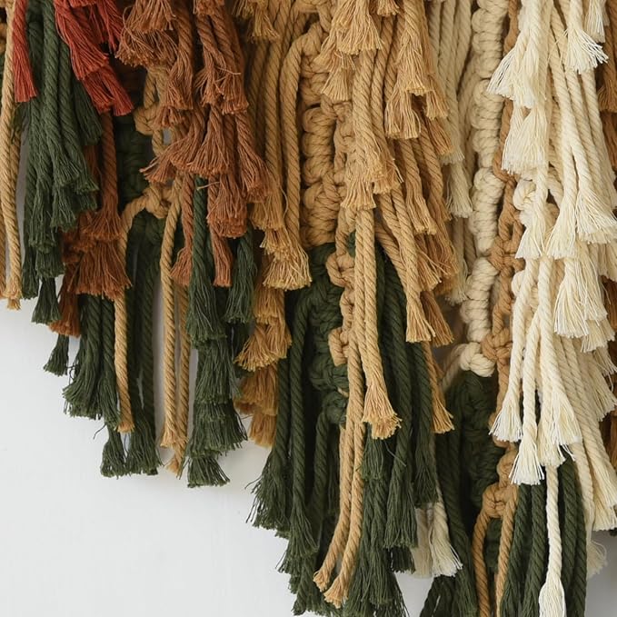 Macrame Wall Hanging with Handmade Woven Leaves Boho Feather Tapestry for Modern Apartment, Chic Dorm Decor, Cozy Bedroom or Nursery Wall Art, Leaf Wall Decor for Living Room Backdrop27" Wx26" L