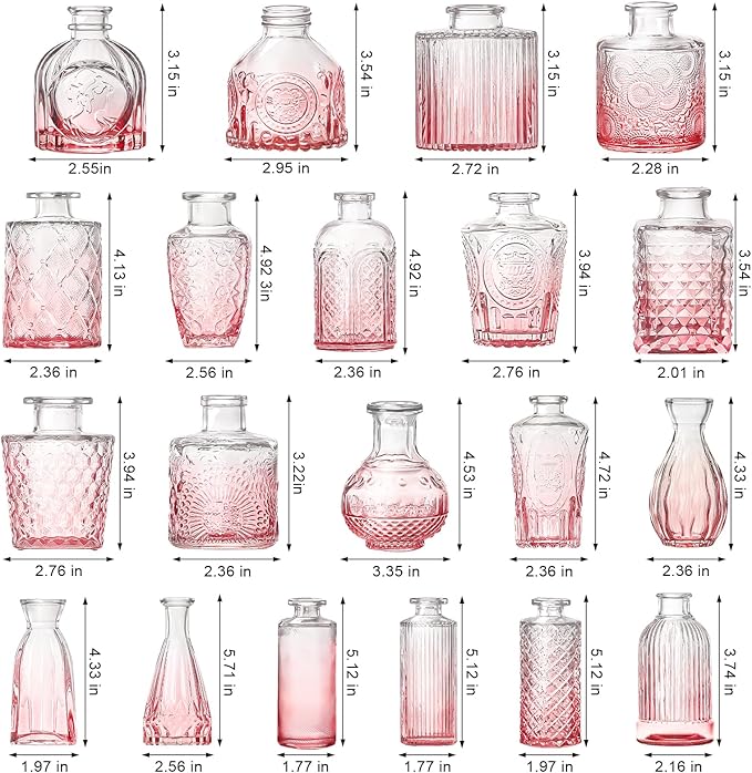 Arme Bud Vase Set of 32, Pink Vases in Bulk Bud Vase for Flower Small Glass Vases for Wedding Centerpieces, Vintage Cute Mini Flower Vase, Home Table Flower Decor