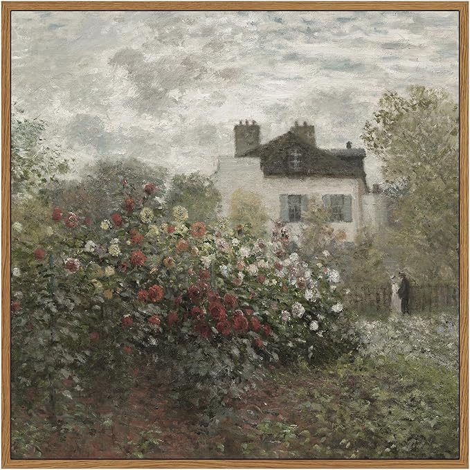 InSimSea Square Framed Canvas Wall Art, Home Decor Monet Flower Garden Wall Art Prints, Vintage Oil Paintings Room Decor, Desk Decor, Wall Decor for Living Room Bedroom Kitchen Office 12"x12"