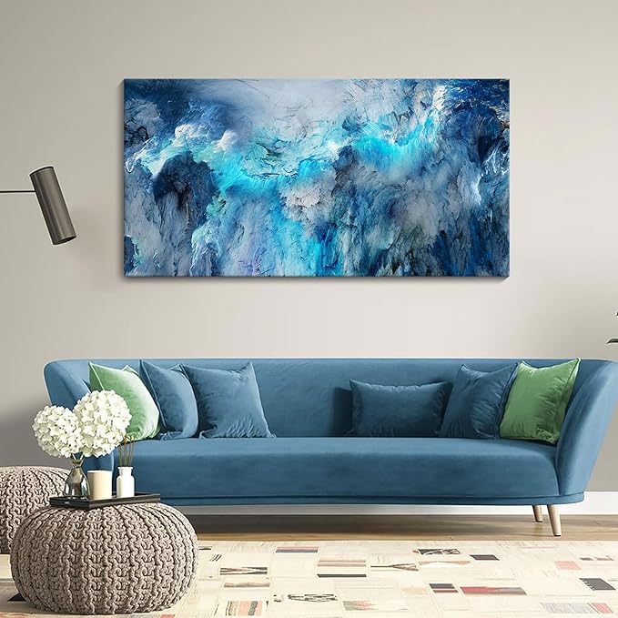 Mofutinpo Blue Canvas Wall Art Modern Abstract Wall Decor for Living Room Contemporary Pictures for Bedroom Wall Decor Artwork for Walls Dinning Room Decoration Wall Navy Blue Office Wall Art 20×40IN