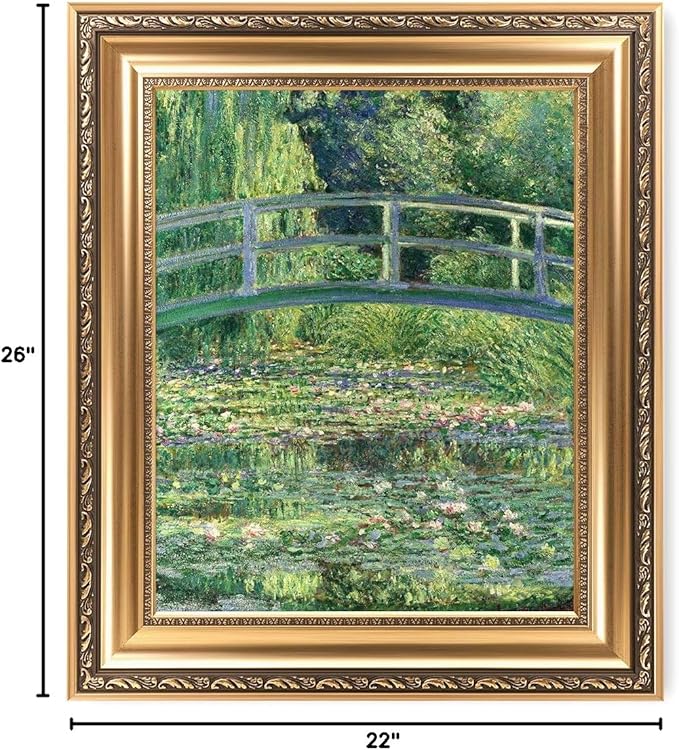 DECORARTS - Water Lilies and Japanese Bridge Claude Monet Art Reproduction. Giclee Print& Museum Quality Frame for Wall Decor. Framed size: 26x22