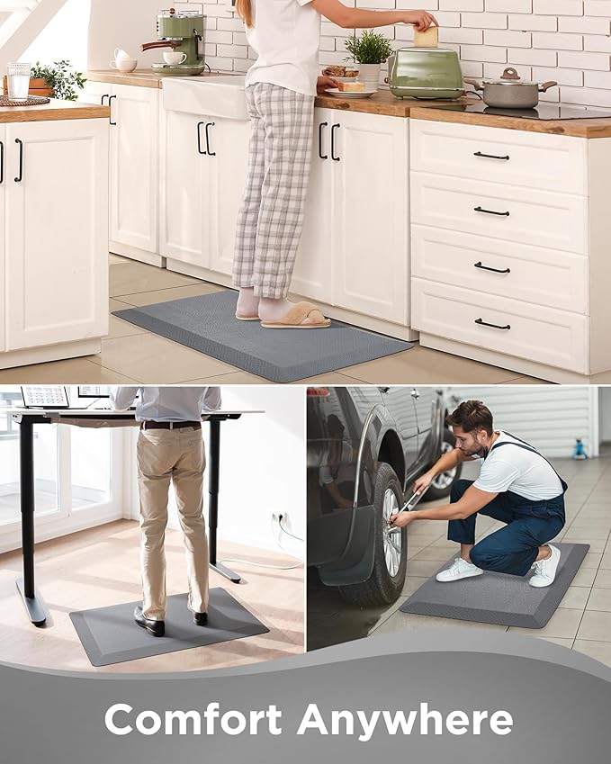 Ophanie Kitchen Mats for Floor, 3/4 Inch Thick Kitchen Rugs, 20 x 48 Anti Fatigue Standing Cushioned Mat, Waterproof,Comfort Ergonomic Mat for Office, Home, Sink, Grey Non-Slip Bottom