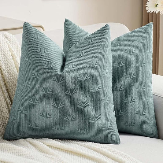 FUTEI Haze Blue Chenille Decorative Throw Pillow Covers 26x26 Inch Set of 2,Soft Cozy Striped Geometric Patterns Euro Pillow Sham,Modern Home Decor for Couch Bed Living Room