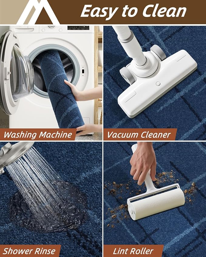 COSY HOMEER Kitchen Mats, 2 PCS Kitchen Rug Non Slip Washable, Absorbent Runner Rugs for Kitchen Floor, Polyester Kitchen Sink Rug 24"x36" + 24"x60"(Blue)