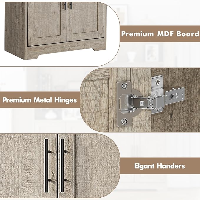 GarveeHome 70 Inch Tall Kitchen Pantry Cabinet, Freestanding Storage Cabinet with 4 Doors and Adjustable Shelves, Utility Hutch Cupboard for Dining Room, Bathroom, Living Room (Style B, Gray)