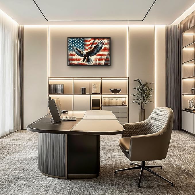 Flintis Large Bald Eagle Wall Art Eagle American flag Pictures Wall Decor Abstract Animal Canvas Painting Print Artwork Decoration Framed for Living Room Bathroom Master Bedroom Office 36L x 24W